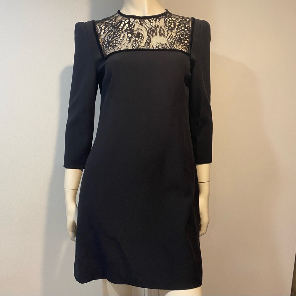 Alexander McQueen Lace Dot Empire Dress 3/4 Sleeve Black 42 NWT